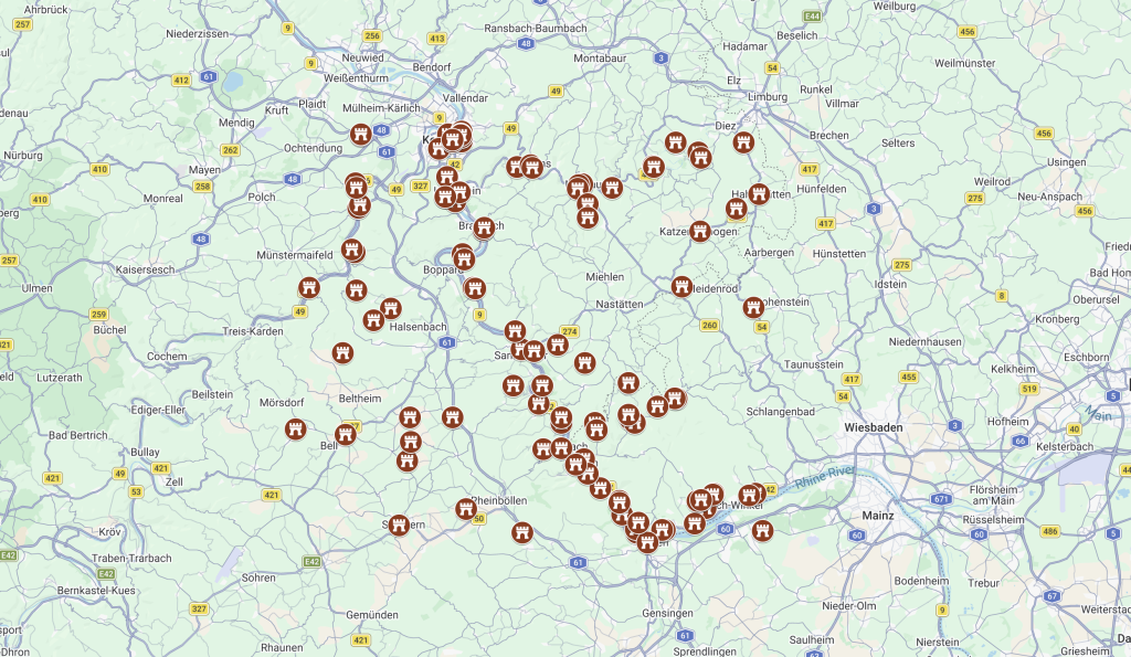 Rhine River Castles Map